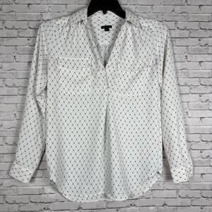 Ann Taylor Argyle Diamond Print White and Pink Blouse Womens Size XXS Valentine
